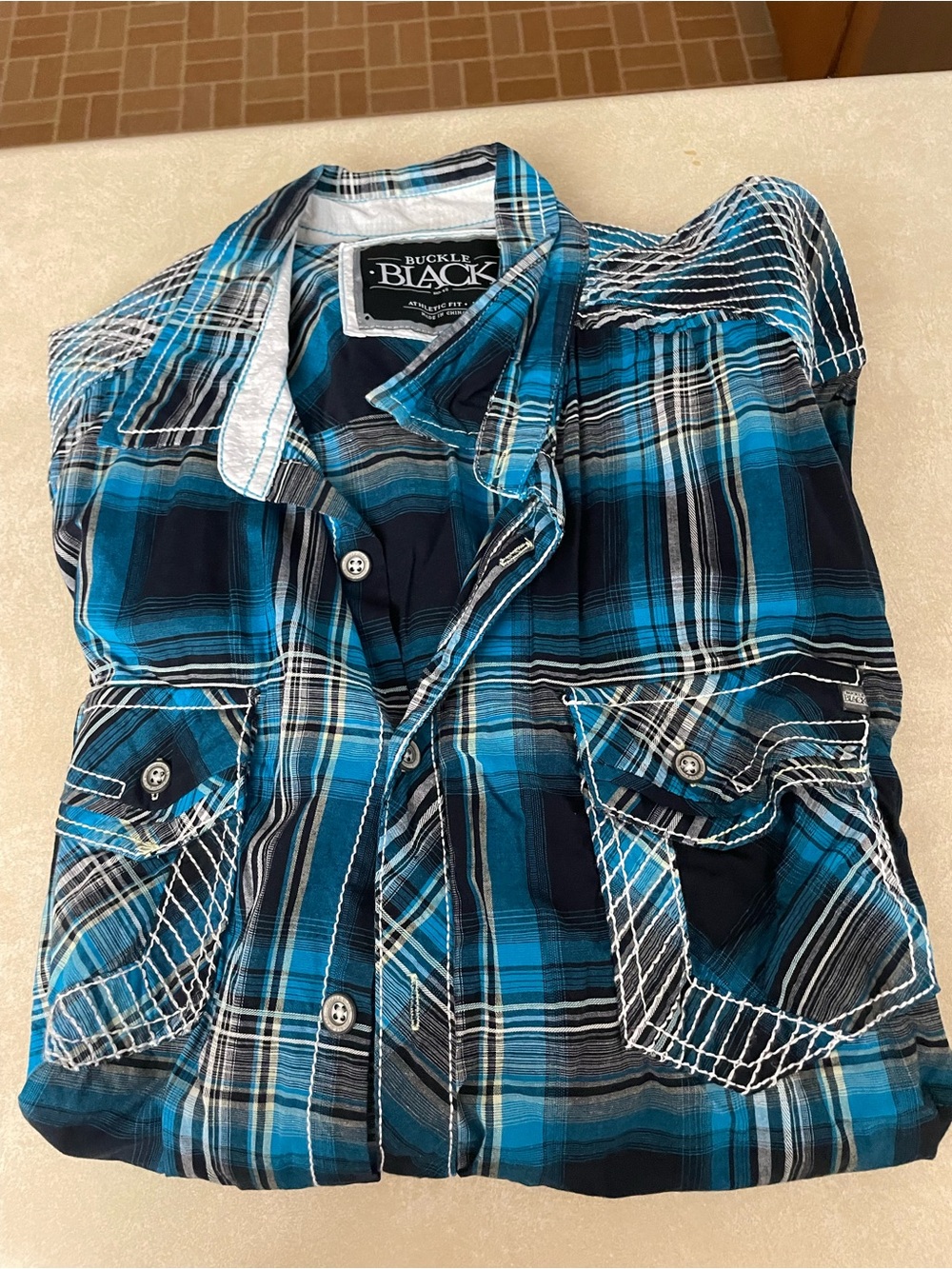 Buckle Black Men's Blue and Black Plaid Button-Down Shirt